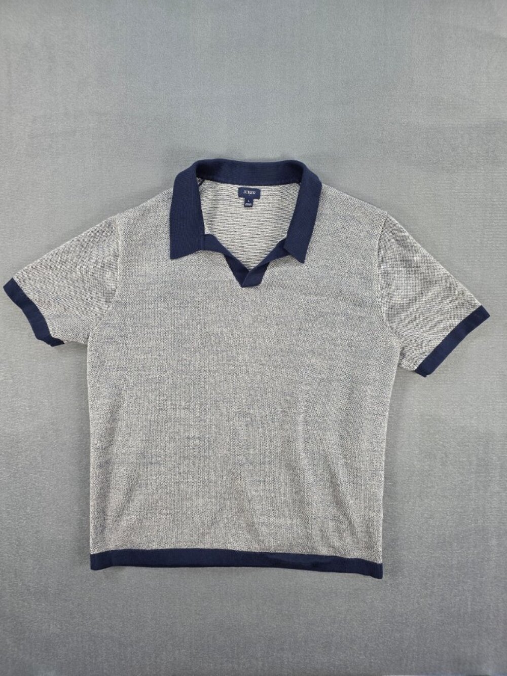 J. Crew Men's Merino Wool Blend Polo Shirt L Navy Gray Contrast FA25